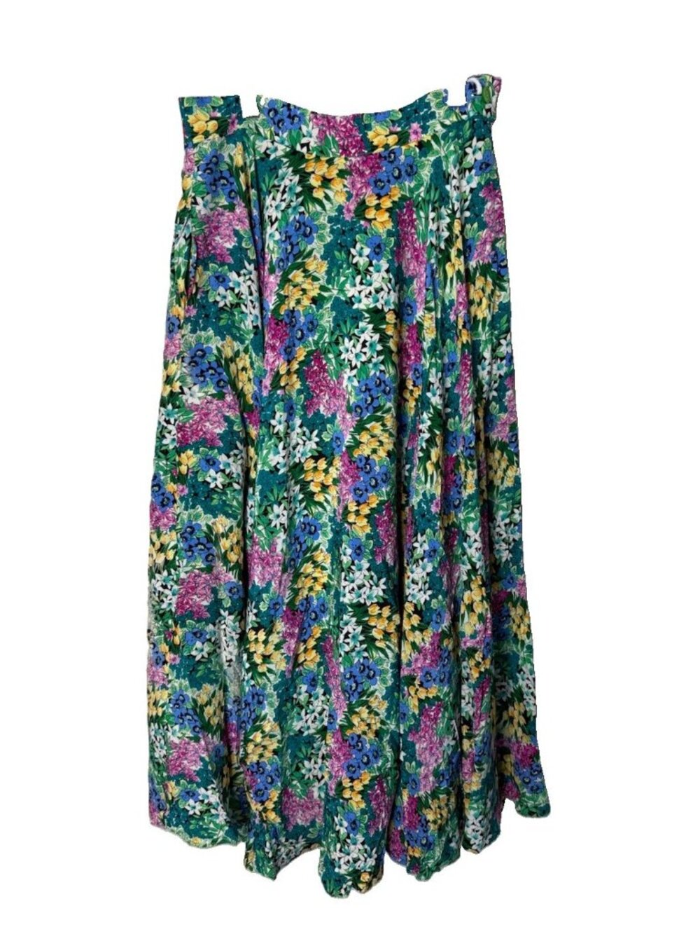 Vintage 90s Silk Skirt Rainbow Floral Flowers Flowy Garden Cottagecore